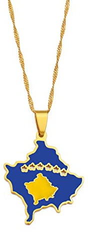 YUANYIRAN Kosovo-Karte Halsketten-National Flagge Hip Hop Trend Ige Klassische Persönlichkeit Design Anhänger Kette Für Unisex Kosovo Karten Ketten Charme Schmuck Ethnische Glücks Geschenke, Gold,