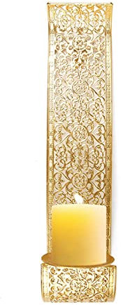 Wand Kerzenhalter 38 x 13 cm Teelichthalter Wandkerzenhalter Gold Hohl Geschnitzt Eisen Kerzenständer Deko Wandkonsole für Hochzeit Schlafzimmer Home Dekoration