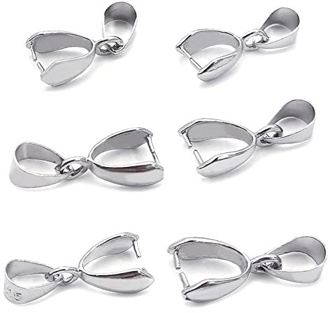 YDHfdc 50 Pezzi Connettori per Ciondoli Colore Argento Ganci Chiusura per Pendente, 18 x 7 mm Collana Bails Pinch per Gioielli Fai da te Craft Making