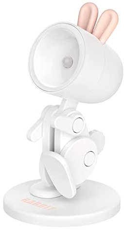 RuiDay Mini Nachtlicht kinder lampe,LED Cute Nachtlicht mit Handyhalter, Kawaii deko Haustier Hund Dino Hase und Hirsch,Faltbar Tischlampe für Schlafzimmer Baby Zimmer (Kaninchen - Weiß)