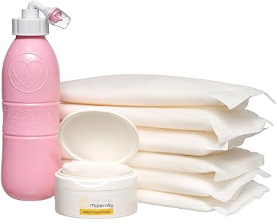 First Days Maternity The Original UK Instant Perineal Cold Packs with Witch Hazel Pads and Peri Bottle, Ideal for Postpartum Recovery, Pack of 6 Cold Packs, 40 Witch Hazel Pads, and Pink Peri Bottle