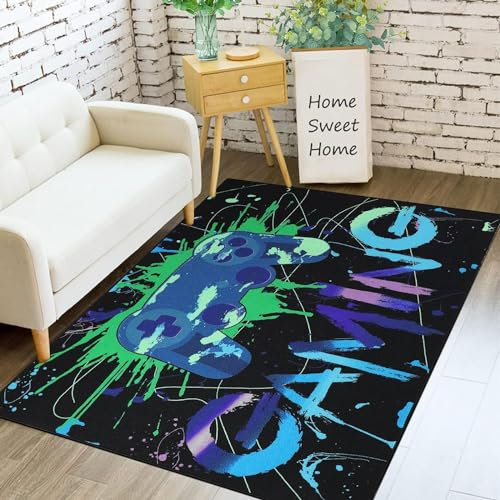 DYOUen Gamer rutschfeste Fußmatte Teppich Schlafzimmer 3D Controller Teenager Graffiti Spielkonsole Großer Dekoration Rugs Kinder Wohnzimmer Spiel Krabbelmatte (100x150cm)