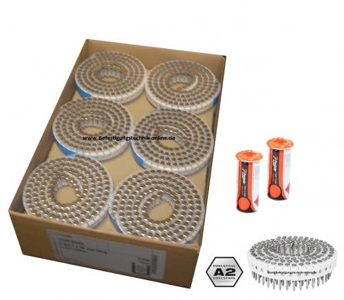 2250x Haftennägel 2,8x26mm A2 Ring rostfrei + 2x Gas – passend für IM45GN – 0° plastmagazinierte Edelstahlnägel