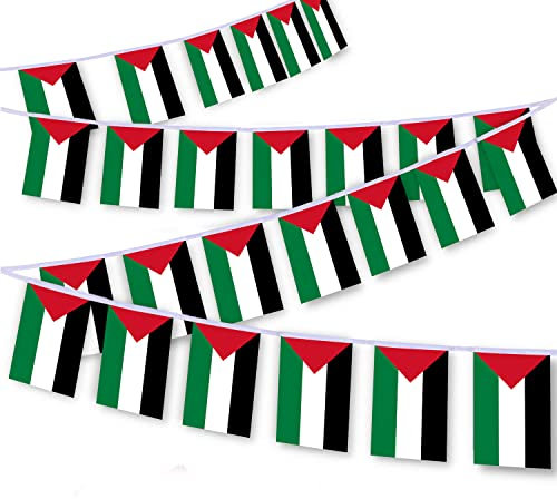 Lot de 30 guirlandes de drapeaux palestiniens de 9 m, bannière de décoration pour extérieur, intérieur, patio, cour