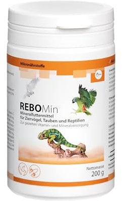 ReboMin Mineralfuttermittel 200 g Pulver: Wichtige Vitamine & Mineralstoffe für Ziervögel, Tauben & Reptilien, Unterstützt Vitalität & Entwicklung, Effektiv bei Nährstoffdefiziten & Mauser