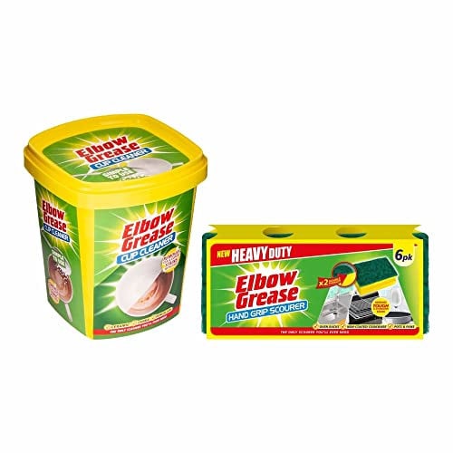 Set of Elbow Grease Hand Grip Scourer Sponge + Cup Cleaner Stain Remover Powder Tea Coffee Stain Ceramic Flask Cleaner Non-Scratch Tough Scrubbing Dishwashing & Cleaning Sponge
