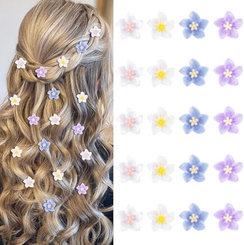 YISSION Mini-Blumen-Haarspangen – niedliche Lilien-Haarnadeln und Haarspangen für Mädchen, Frauen (Hochzeit, Braut-Haarschmuck, 20 Stück, 4 Farben)