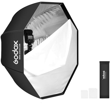 Godox 80 cm achteckiger reflektierender Regenschirm, Softbox, silberfarben, mit Tragetasche, tragbarer achteckiger Blitzschirm, Softbox, Reflektor, Octabox für Studio, Fotografie