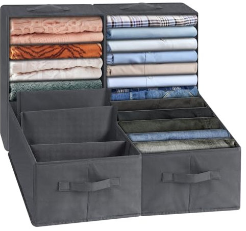 Dijia 4 Stück Kleiderschrank Organizer- Schrank Organizer mit 13 Trennbrettern für Jeans Hosen T-Shirt Hemd, Schubladen Organizer Ordnungssystem Kleiderschrank, 44 * 30 * 20 CM