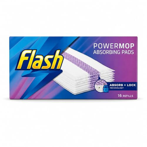 Flash Power Mop Refills 16 Absorbing Pads for Floor Cleaning, Multi-Surface Replacement Heads with Absorb and Lock Technology