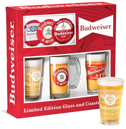 Budweiser Deluxe-Geschenkset aus Glas und Untersetzer