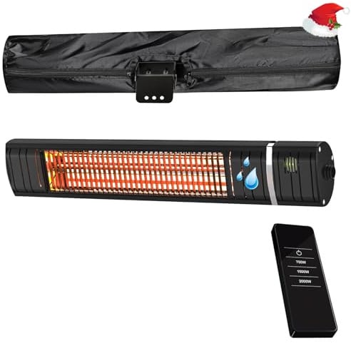 Heizstrahler Terrasse, Infrarotstrahler 2000W, Wärmestrahler Terrasse Elektrisch mit 3 Heizstufen, Wandmontage, IP65 Wasserdicht, Infrarot Terrassenheizer für Garten Terrasse & Balkon, Schwarz