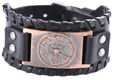 Armbänder Armreif Neuheit Vintage Nordic Slavic Myth Axe of Perun Manschette Lederarmband für Männer Frauen/Schwarzes Leder,