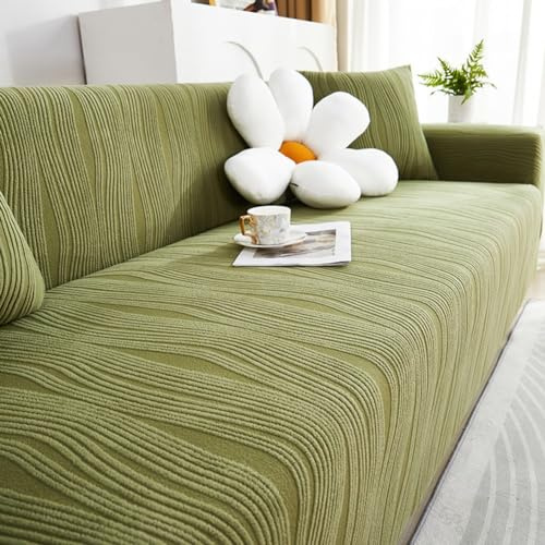 TANYAZ Sofabezug 1/2/3/4/5-Sitzer, Dicker und eleganter Sofa Überzug Sofaschoner - Elastischer Jacquard Samt Sofa Bezug mit Armlehnen für Das Wohnzimmer - rutschfest (Color : Green, Size : 5 Seater)