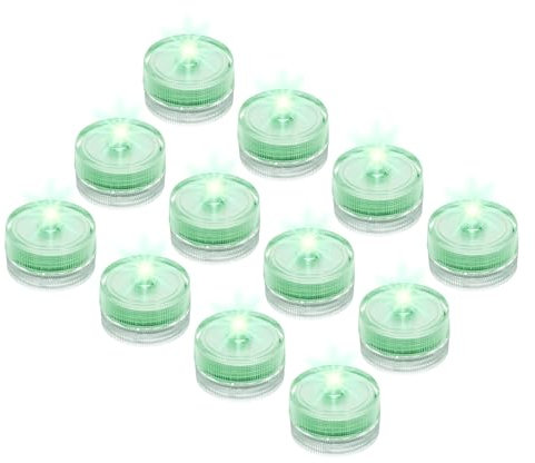 sourcing map Submersible Bright LED Tea Light, Green Waterproof Flameless Candles for Party Wedding Festivals Decor, Pack of 12