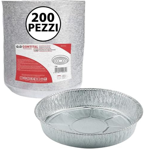 GM 200 Vaschette in Allluminio Circolari da 1360cc. Contenitori usa e getta Rotondi per cottura in forno da 22,5cm, Contenitori tondi per congelare e conservare torte ed alimenti vari