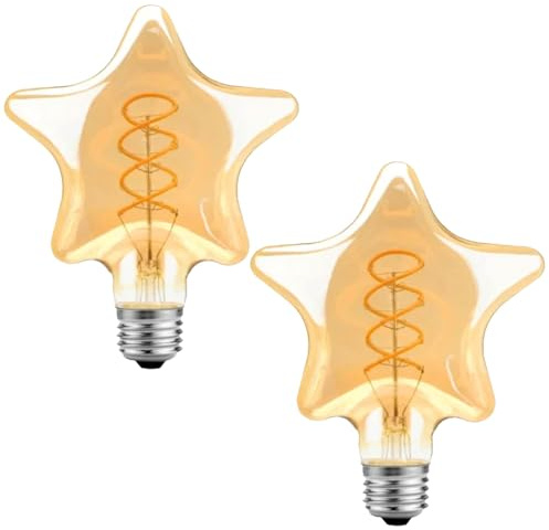Pack 2 | LED Vintage E27 LED Bulb, 4W(40W Equivalent) Star Shape Screw LED Spiral Filament Non-Dimmable, Warm White 2700K Amber Glass 450lmn Edison Bulb, Retro Fancy Decorative CRI>90 220V