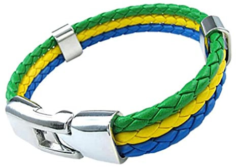 rockible Pulsera de Bandera Nacional en Trenzado de Cuero, Brasil