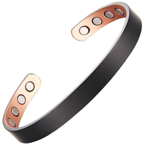 MagEnergy Kupfer-Armband für Damen und Herren, 99,9% reines Kupfer, kleine Größe, 17,3 cm, verstellbar, mit 8 Magneten (schwarz)