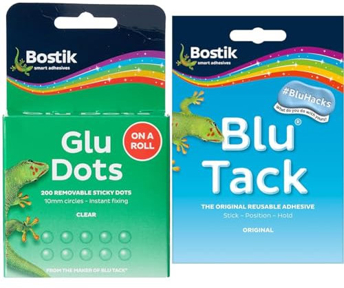 Bostik Glu Dots on a Roll - Removable, Double Sided Glue Dots, For Instant Fixing & Crafts & Blu Tack, Multipurpose Reusable Adhesive, Clean, Safe & Easy to Use, Non-Toxic, Handy Size