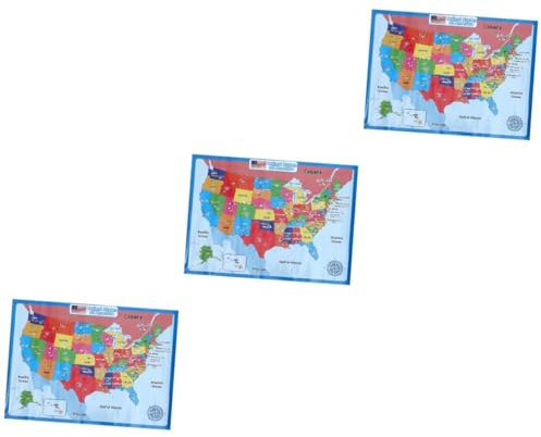 STOBOK 3 Blatt Usa Karte Lernposter Für Kinder Bildungsposter Für Vorschulkinder Weltkarte Für Kinder Geographie Poster Usa Karte Synthetisches Papier Kinderprodukte Cartoon