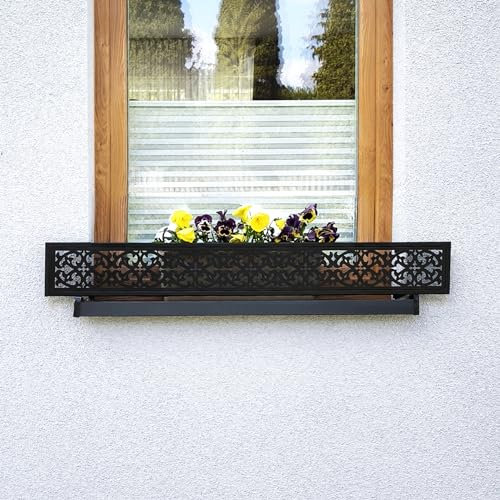 MIHIMO design Blumenkasten Halterung für Fensterbank außen, Fensterbank-Absturzsicherung, Fenstergitter Blumenkästen,sichert Blumentopf, Alle Modelle und Größen Ornament, 155 (133 cm-153 cm)