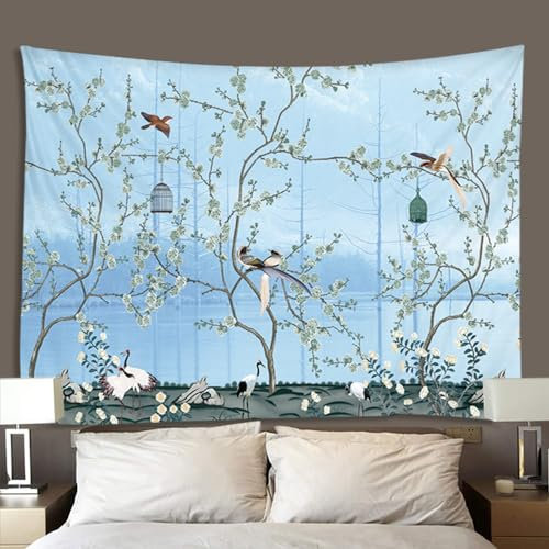 hfdch Wandteppiche Blume Vogel Yoga Meditation Matte Pfau Mandala Wandbehang Bettwäsche Tapisserie Strand Überwurf Boho Bohemian Hippie Decke für Zuhause Wohnzimmer Dekor