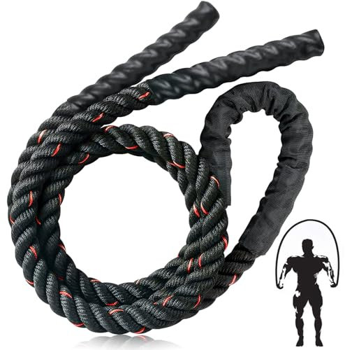 Springseil Erwachsene Fitness, Sprungseil Erwachsener, 1,3 kg Powerrope, Battle Jump Rope für Training, Gewichtetes Springseil für Männer und Frauen