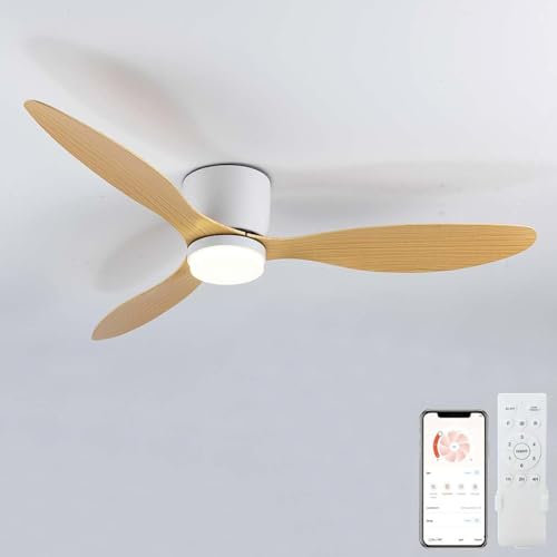 Dfiacn Groß Deckenventilator Mit Beleuchtung Wohnzimmer Leise Drei Farben Lampe Mit Ventilator Und Fernbedienung APP Reversibel Deckenventilator Mit Licht 6-Gang Erinnerung Timing Φ 106cm, Holz