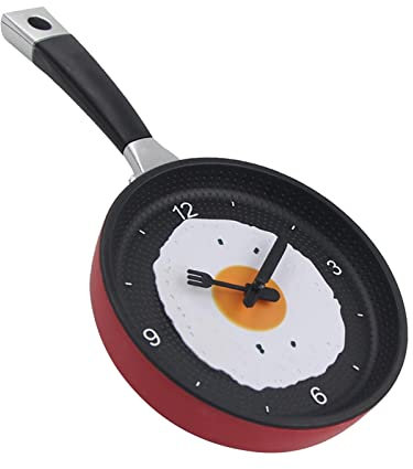NeaxgeandX Frying Pan Design Hanging Wall Clock for Novelty Art Home Room Decoration Red, 14 in