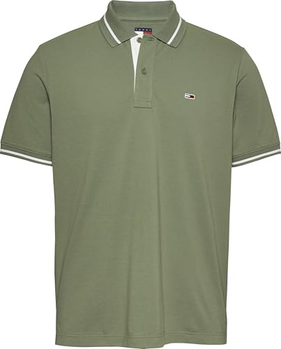 Tommy Jeans Herren Poloshirt Kurzarm Tipped Regular Fit, Grün (Aruba Green), S