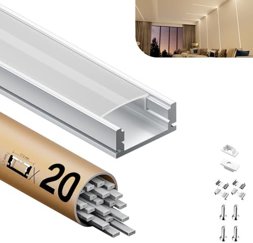 KOSOOM 20 Profile Alu pour Ruban LED 2 m tol 40 m avec couvercle en PC mat Profile LED Encastrable Taille 17,4 mm x 7 mm, Profil Supporte les Bandes d'une Largeur inférieure ou égale à 12,4 mm