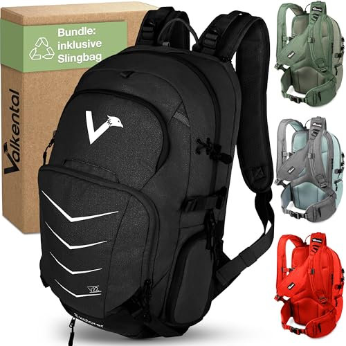 Valkental - Innovativer Rucksack mit perfekter Aufteilung (22L) Erweiterbares Volumen (Kein Schwitzen) Wanderrucksack, Trekkingrucksack, Fahrradrucksack & Outdoor Rucksack - Wasserfest & Reflektierend