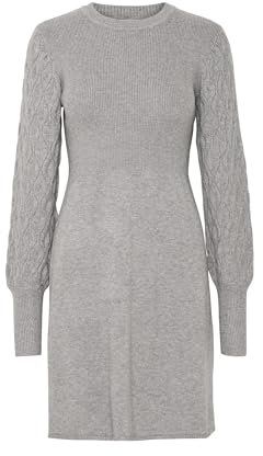 b.young BYNonina Damen Kleid Strickkleid Feinstrickkleid mit Puffärmel Rippbündchen Rundhals A-Linie, Größe:XL, Farbe:Mid Grey Melange (200455)