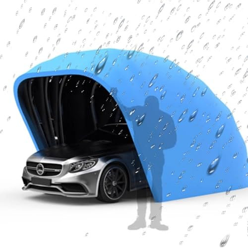 Edelstahl-Carport, Faltbare, einziehbare Autogaragen-Markise, halbautomatischer, robuster, tragbarer, abschließbarer Autounterstand, große, riesige Garage für Outdoor-Camping (Blue)