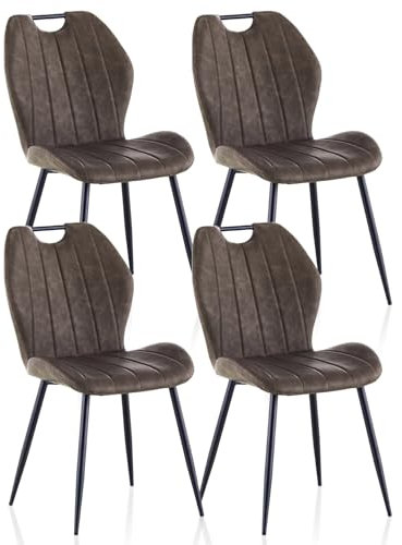 ZBAOLTO Esszimmerstühle 4er Set Kunstleder, Stühle esszimmer Küchenstuhl Polsterstuhl Wohnzimmerstuhl mit Rückenlehne Metallbeine, Stühle essstühle für Esszimmer Wohnzimmer Küche Schlafzimmer, Braun