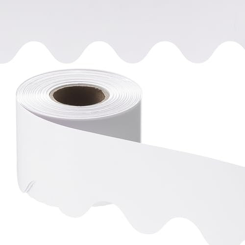 PATIKIL Bulletin Board Border, 65.5 Feet Poster Chalkboard Cork Decoration Trim Scalloped Borders Wall Decor for Classroom Office Locker, White