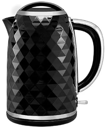 New Black Fast Boil Diamond Textured Kettle with 1.7 litre Capacity and 3kW Fast Boil, Water Level Indicator, Perfect for Kitchen.