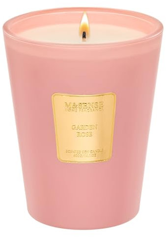 M&SENSE Duftkerze im Glas Gartenrose | 400 g Sojawachskerze, 75 Std. Brenndauer, Frühling Kerze, Blumiger Duft, Geschenk für Frauen, Non Toxic