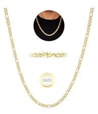 Rajputana Gold Kette Herren 3mm 925 Sterling Silber Kette Herren Goldkette Männer Figaro Halskette Gold Chain for Mens Kette Männer Schmuck 16 Zoll