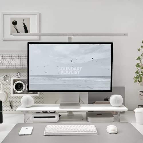 ROCDEER Bambus-Monitorständer mit Acryl-Beinen für Schreibtisch, 80 cm (31,5 Zoll) Desktop-Regalstützen für PC, Computer-Monitor, Laptops, Drucker, Lautsprecher (weiß)