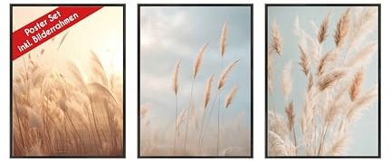 Wackadoo Poster Set Pampasgras 3er Set inklusive Bilderrahmen 30x40 cm Poster Bilderset mit rahmen picture frame Bilder Set