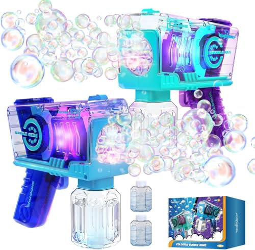 EagleStone 2er-Pack automatische Seifenblasenpistole mit 10 Düsen und LED-Licht, Seifenblasenmaschine für Kinder ab 4 Jahren, Outdoor Seifenblasen Spielzeug für Geburtstag, Party und Geschenk