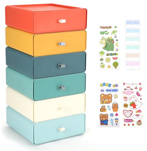 Stapelbare Schubladenboxen, SITAKE Aufbewahrungsbox mit Schubladen Kosmetik Organizer, Desktop Storage Box für Schreibtische Schminktische Büros Bäder perfekte Ordnung und Stil (6 Farben)