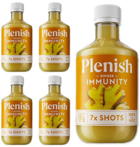 Plenish Ginger Immunity Shots Multipack 4 x 420ml Dosing Bottles | 28 Ginger Shots - 100% of Your Daily Vitamin C | 100% Natural, Vegan & Gluten Free | No Added Sugar, No Additives, No Preservatives