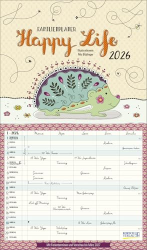 Familienplaner Happy Life - Familienplaner 2026 für 5 Personen - Korsch-Verlag - Kalender mit 5 Spalten zum Eintragen - 27 cm x 46 cm
