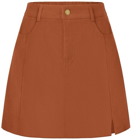 Belle Poque Jupe en velours côtelé pour femme, jupe évasée trapèze mini avec poches, jupes courtes de base pour l'automne et l'hiver, marron, M