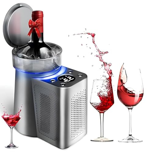 TsoLay Elektrischer Weinkühler DC 12 V, Tragbarer 750-ml-Einzelflaschen-Champagnerkühler Mit LED-Beleuchtung Und Digitalanzeige, Temperatureinstellung Von 2–20 °C, Rutschfester Standfuß, Für Partys