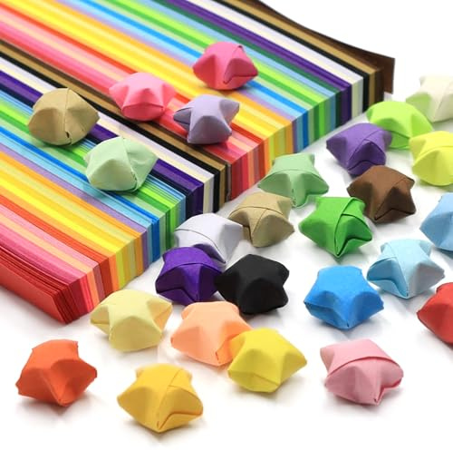 lyualma 27 Farben 4 Pakete Rainbow Colors Origami Sterne Papier Papierstreifen Star Paper Strips Bastelarbeiten Streifen Origami für DIY-Kunstherstellung Rainbow Colors