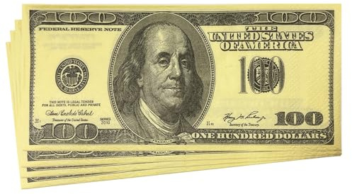 20 Stück Servietten,Papierservietten Partygeschirr,100 US-Dollar Servietten | Party Papiertücher, 3 Lagen, Papierservietten mit Motiv-US-Dollar, Tischdeko Mottoparty, Geburtstag Party Deko